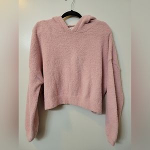 Fuzzy Pink Cropped Sweater w/ Hood